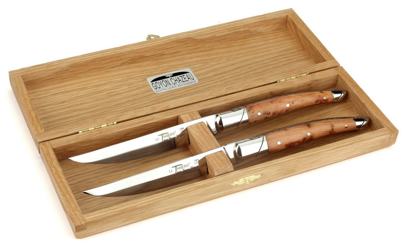 Goyon-Chazeau Steakmesser 87 2C 2er Set - Griff Wacholder - Stahl glänzend - Holzbox Goyon-Chazeau Steakmesser 87 2C 2er Set - Griff Wacholder - Stahl glänzend - Holzbox von Goyon-Chazeau