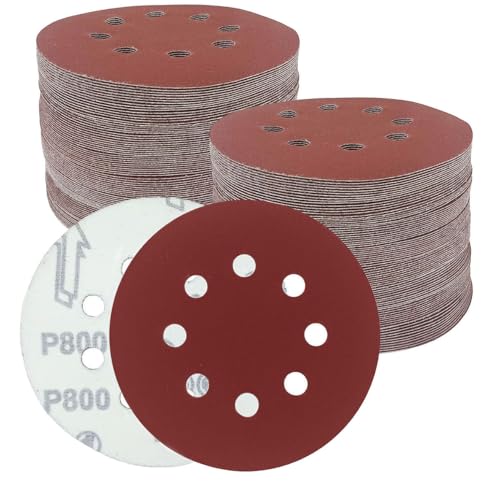 Goysen 125 mm Schleifscheiben, 12,7 cm, 8 Löcher, runde Schleifscheiben für Exzenterschleifer (Körnung 800), 120 Stück von Goysen