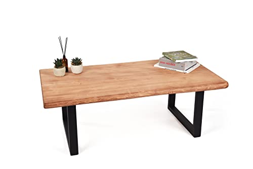 Gozos Berne Massive Couchtisch Massivholz | Beistelltisch Landhausstil Echtebaumkante 40mm Tischplatte Baumkante | 115 x 60 cm von Gozos