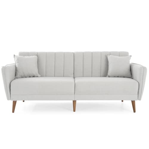 Gozos Mammo Sitzgruppe 3 Sitzer Sofa | Bettfunktion Couch besteht aus Leinenstoff | Wohnzimmermöbel Dekorative und Comfortable Sofa mit Schlaffunktion und Holzbein | 205 x 83 x 82 cm | Creme von Gozos