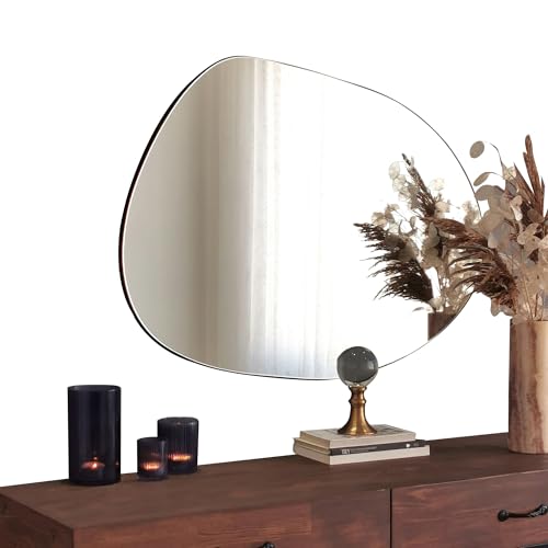Gozos Moderner Denia Asymmetrisch Spiegel - Wandspiegel mit 2,2 cm hölzerner Unterseite und inklusive Montagematerial - Maße 75 x 55 - Asymmetrischer Spiegel ideal als Dekorationsobjekt von Gozos