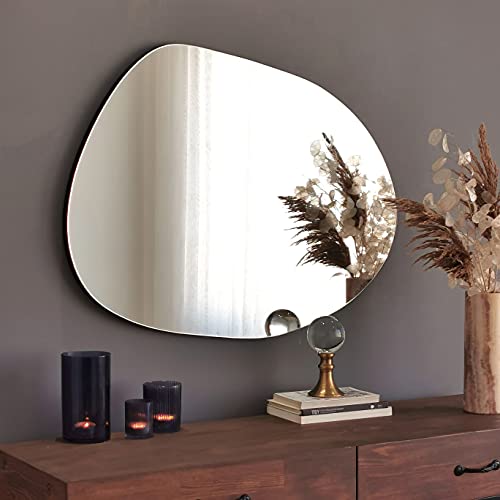 Gozos Moderner Denia Asymmetrisch Spiegel - Wandspiegel mit 2,2 cm hölzerner Unterseite und inklusive Montagematerial - Maße 75 x 55 - Asymmetrischer Spiegel ideal als Dekorationsobjekt von Gozos
