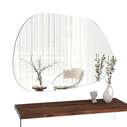 Gozos Moderner Xabia Asymmetrisch Spiegel - Wandspiegel mit 2,2 cm hölzerner Unterseite und inklusive Montagematerial - Maße 90 x 70 - Asymmetrischer Spiegel ideal als Dekorationsobjekt von Gozos
