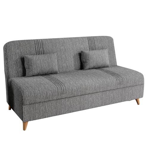 Gozos Murcia Sitzgruppe 3 Sitzer Sofa | Bettfunktion Couch besteht aus Leinenoptikstoff | Wohnzimmermöbel Dekorative und Comfortable Sofa mit Schlaffunktion und Holzbein | 182 x 74 x 88 cm | Grau von Gozos
