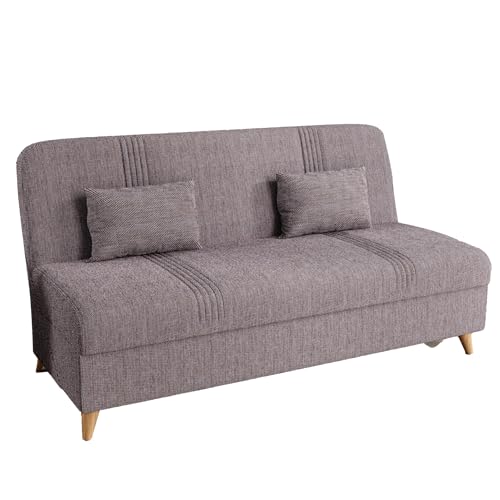 Gozos Murcia Sitzgruppe 3 Sitzer Sofa | Bettfunktion Couch besteht aus Leinenoptikstoff | Wohnzimmermöbel Dekorative und Comfortable Sofa mit Schlaffunktion und Holzbein | 182 x 74 x 88 cm | Sand von Gozos