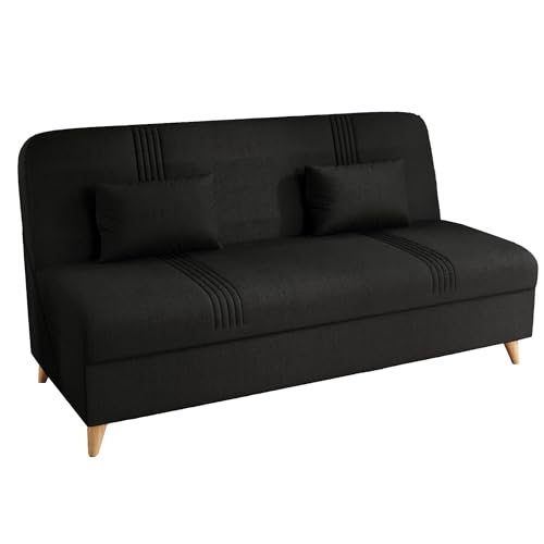 Gozos Murcia Sitzgruppe 3 Sitzer Sofa | Bettfunktion Couch besteht aus Leinenoptikstoff | Wohnzimmermöbel Dekorative und Comfortable Sofa mit Schlaffunktion und Holzbein | 182 x 74 x 88 cm | Schwarz von Gozos