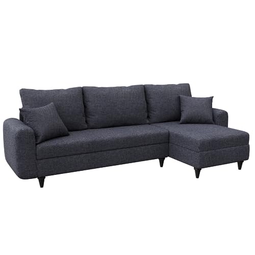 Gozos Palencia Sitzgruppe Ecksofa | Couch besteht aus Dicht gewebter Leinenstoff | Gästebettfunktion | Wohnzimmermöbel L-Form Sofa Beidseitg montierbar, 235 x 125 x 72 cm | Anthrazit von Gozos