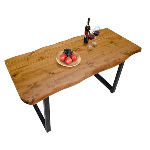 Gozos Scots Pine Baumkante Esstisch Massivholz aus Baumstamm | Holztisch Esszimmer aus massiven Holz Fichte| Handgefertigt aus Echtholz mit U-Metallbeine | 180 x 80 cm | 40mm Tisch von Gozos