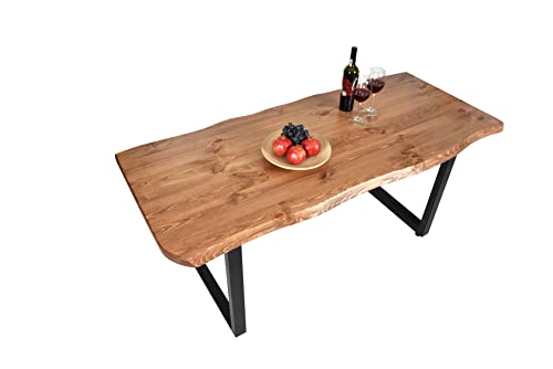 Gozos Scots Pine Baumkante Esstisch Massivholz aus Baumstamm | Holztisch Esszimmer aus massiven Holz Kiefer | Handgefertigt aus Echtholz mit U-Metallbeine | 120 x 80 cm | 40mm Tisch von Gozos