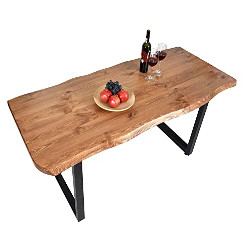 Gozos Scots Pine Baumkante Esstisch Massivholz aus Baumstamm | Holztisch Esszimmer aus massiven Holz Kiefer | Handgefertigt aus Echtholz mit U-Metallbeine | 200 x 95 cm | 40mm Tisch von Gozos