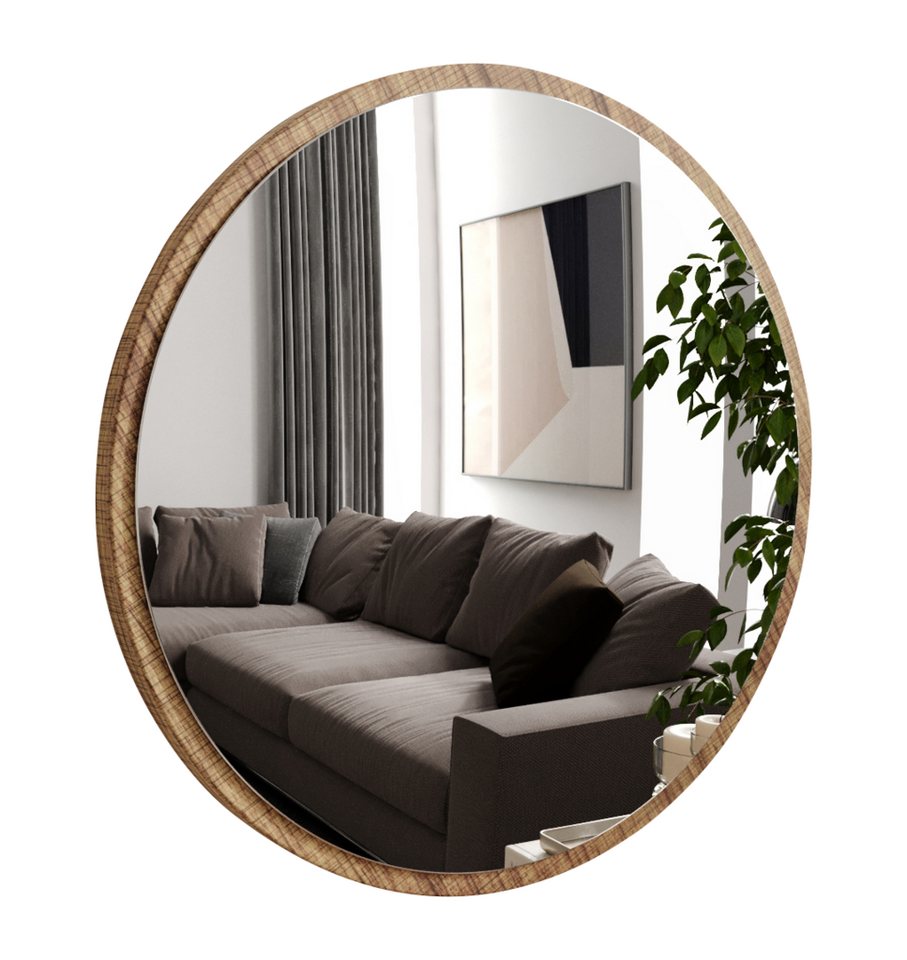 Gozos Spiegel Modern Runde, Wandspiegel für Wohnzimmer, Schlafzimmer, Badezimmer, gerahmter Ganzkörperspiegel mit holz von Gozos