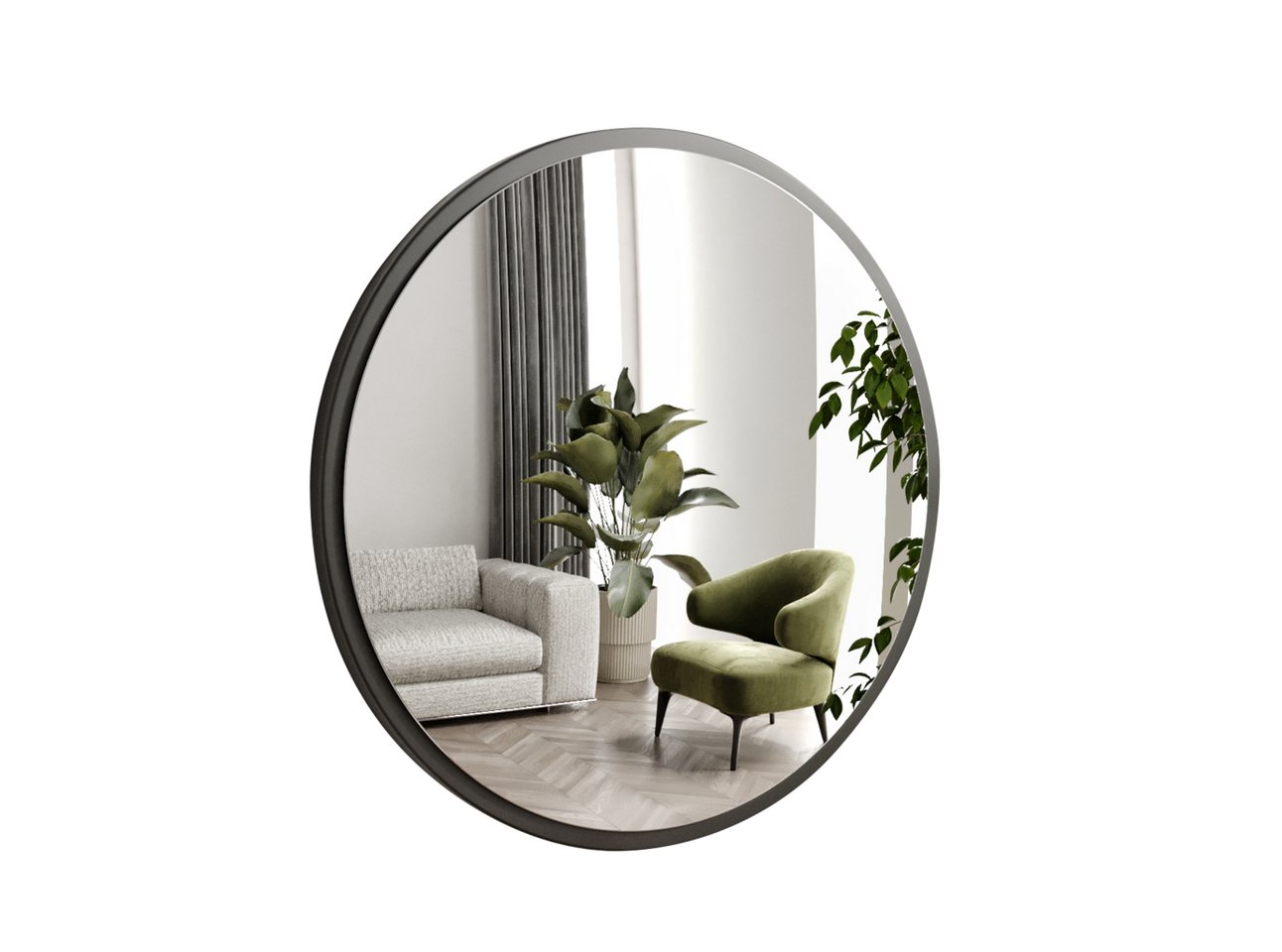Gozos Spiegel Modern Runde, Wandspiegel für Wohnzimmer, Schlafzimmer, Badezimmer, gerahmter Ganzkörperspiegel mit holz von Gozos