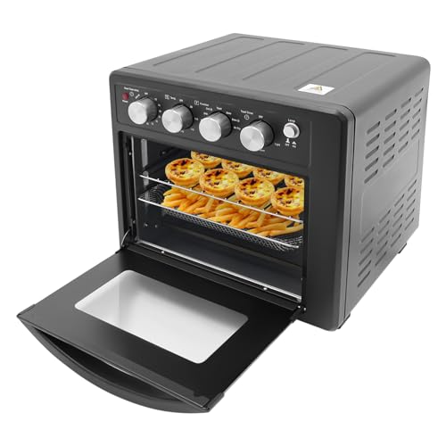 25L Heißluftfritteuse Minibackofen 1700W 80-230℃ 60min Timer Multifunction Air Fryer Oven mit Pizzapfanne und Backform und Sichtfenster für Haushalten Bäckereien von Gqouur