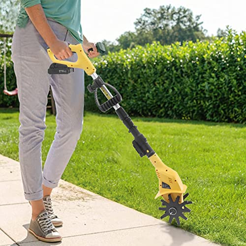 Akku-Bodenhacke Bodenfräse 20V 250 U/min 2000mAh Batterie Kultivierungstiefe 17cm Arbeitsbreite 10cm Elektro Motorhacke Gartenfräse für klein Beet & Garten von Gqouur