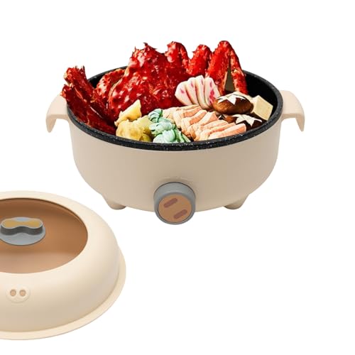 Elektrischer Hot Pot 1.5L Tragbare Multikocher für 1-2 Personen, 600W Antihaft Bratpfanne Tragbarer Reisekocher für Braten/Ramen/Fondue/Suppe von Gqouur