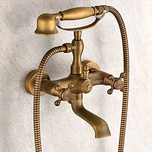 Retro Badewannenarmatur mit Handbrause, Antik Messing Badewanne Wasserhahn Wandmontage für Badezimmer Nostalgie Wannenarmatur Retro Badewannenarmatur mit Handbrause, Antik Messing Badewanne Wasserhahn Wandmontage für Badezimmer Nostalgie Wannenarmatur von Gqouur