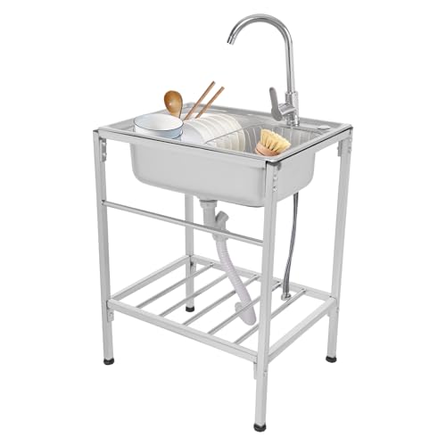 Spültisch Freistehende 1 Becken 60×45×75CM Edelstahl Spülbecken mit Heißer & kalter Wasserhahn und Ablassvorrichtung Multifunktionswaschtisch Edelstahlspüle für Außen Innen Küche Spültisch Freistehende 1 Becken 60×45×75CM Edelstahl Spülbecken mit Heißer & kalter Wasserhahn und Ablassvorrichtung Multifunktionswaschtisch Edelstahlspüle für Außen Innen Küche von Gqouur