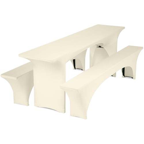 Gräfenstayn® Leopold Stretch - Biertischhussen-Set 3 TLG für Bierzeltgarnitur - 50cm oder 70cm Tischbreite - mit Öko-Tex Siegel Standard 100 : "Geprüftes Vertrauen 30562 (Creme, 50x220cm) von Gräfenstayn
