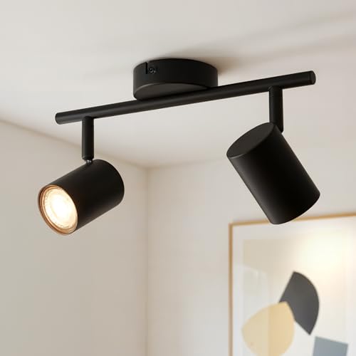 Gr4tec Deckenstrahler LED 2 Flammig, Modern Deckenlampe Strahler Schwenkbar, Metall Deckenleuchte GU10, Wandstrahler Schwarz für Küche Flur Büro Schlafzimmer (Ohne Leuchtmittel) von Gr4tec