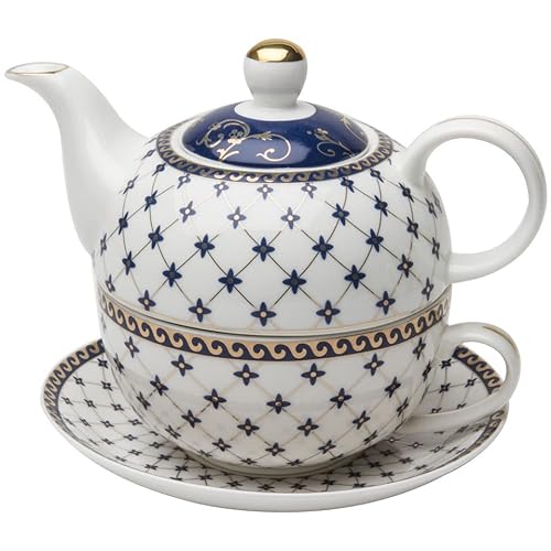 Grace Teaware Porzellan 4-teilig Tea for One Trellis Blue Gold Trimmed von Grace Teaware