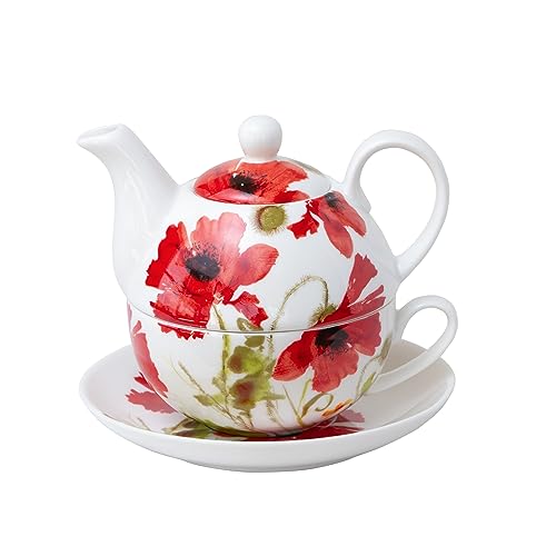 Grace Teaware Tea For One Porzellan, 4-teilig, Rot mit Mohnblumen-Motiv von Grace Teaware
