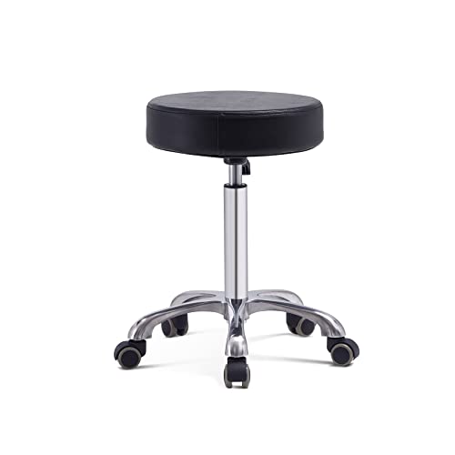 Grace&Grace Höhenverstellbar Rollhocker Drehhocker Mit Rollen Arbeitshocker Massagehocker Medizinischer Stuhl Drehstuhl Bürohocker Sitzhocker Kücheocker (No Backrest with Casters-Classic Flat, Black) von Grace&Grace