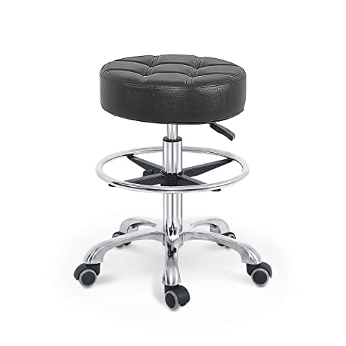 Grace&Grace Höhenverstellbar Rollhocker Drehhocker Mit Rollen Arbeitshocker Massagehocker Medizinischer Stuhl Drehstuhl Bürohocker Sitzhocker Kücheocker (No Backrest with Casters-Elegant Lines, Black) von Grace&Grace