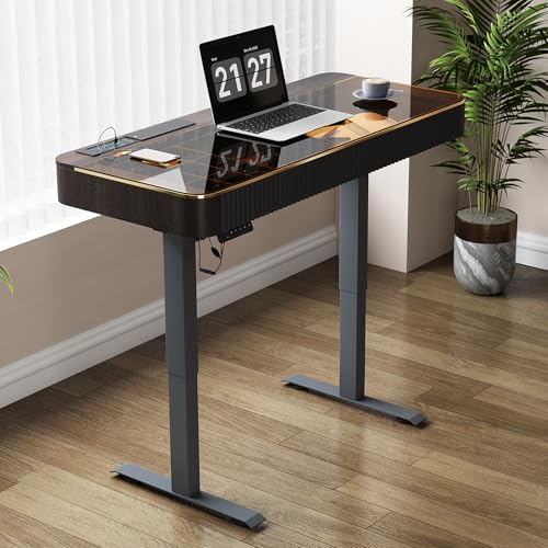 GraceAbode Büro-Schreibtisch, Elektrischer Computer-Lift Steh-Schreibtisch mit Schublade und USB-Ladeanschluss, Home Office Laptop mit Ablage von GraceAbode