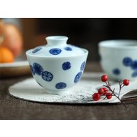 100Ml Jingdezhen Handbemalte Qinghua 青花 Ball Blume Porzellan Gaiwan-Thin Body Gaiwan Mit Matched Teetasse | 100Ml von GraceTeawares