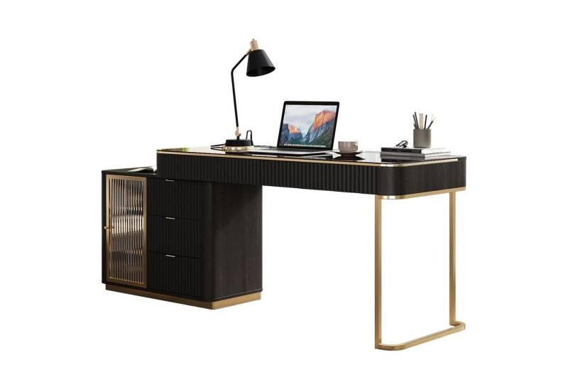 Graceabode Schreibtisch L-förmiger Computertisch – Drehbarer Home-Office-Chefschreibtisch (1-St), Mit integrierter Steckdose & Glasplatte von Graceabode