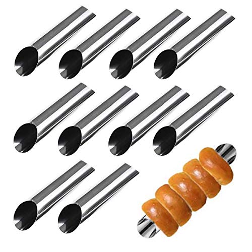 10 Stück Edelstahl Cannoli Form Röhren Set - Große Croissant Konische Spirale Sahnerollen Hörnchen Schillerlockenform - Auch für Croissant Shell Cream Roll - Kuchen Gebäck Backzubehör von Gracelaza