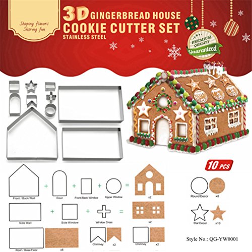 Gracelaza 10 Stück Weihnachten Lebkuchenhaus Ausstechformen Set – Edelstahl Metall Backformen von Gracelaza