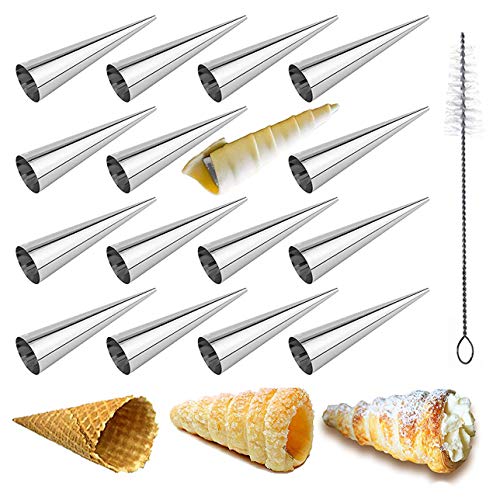 Gracelaza 16 Stück Edelstahl Cannoli Form Röhren Set - Kegel Konische Spirale Sahnerollen Antihaftbeschichtung - Auch für Croissant Shell Cream Roll - Kuchen Gebäck Backzubehör von Gracelaza