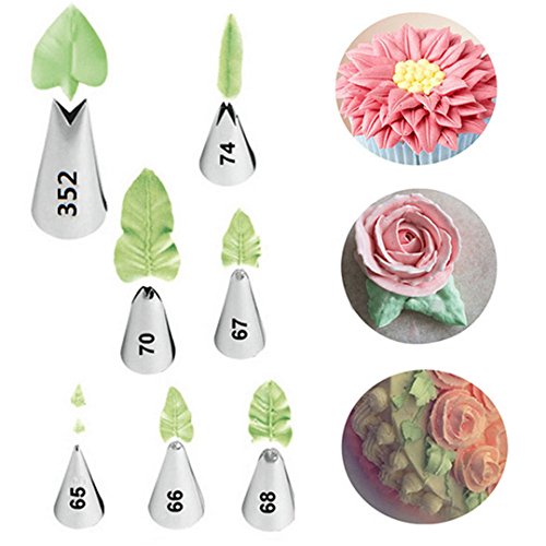 Gracelaza 7-teiliges Spritztüllen-Set für Kuchendekorationen, ideal für Cupcakes und Kekse, Edelstahl, Silber, 2 von Gracelaza