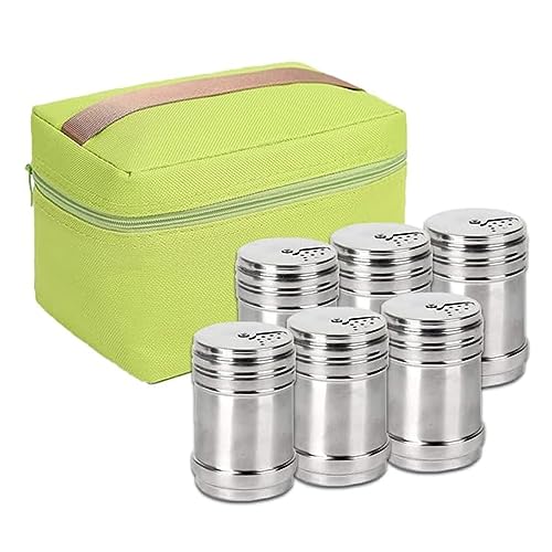 Gracelaza Set von 6 Edelstahl Gewürzdosen Salz Pfeffer Spice Shaker Gewürz Topf mit Tasche von Gracelaza