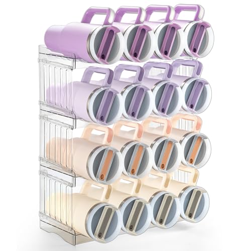 Gracenal Größer Flaschenhalter, Küchen Organizer, Stapelbar Flaschenregal, Schrank Organizer für Küche, Weinregal, Kühlschrank Flaschenablage für Stanley Cup Zubehör, 4 Schichten für 1,2L Flaschen von Gracenal