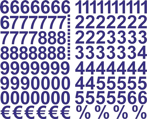 Blaue Zahlen Aufkleber 3cm Hoch - 117 KLEBEZAHLEN - Selbstklebende Ziffern und Nummern 0-9 und € sowie% - Ideal für den Außenbereich da Wasser und Wetterfest von Gradert-Elektronik