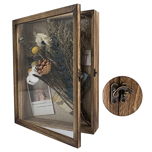 GraduatePro 3D Bilderrahmen zum Befüllen Glasscheibe Holz Box für Objektrahmen DIY Tiefer Rahmen Fotorahmen Shadowbox Memorabilia Bouquet Medaillen Geschenk Braun 28x35 cm von GraduatePro