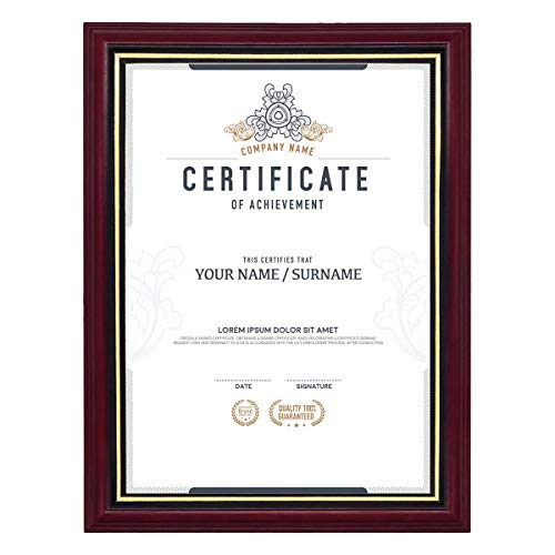 GraduatePro Bilderrahmen A4 Urkundenrahmen Hölzern Mahagoni mit Schwarz Goldener Rahmen Echtes Glas Vintage University Certificate Frame Wand & Tischrahmen von GraduatePro