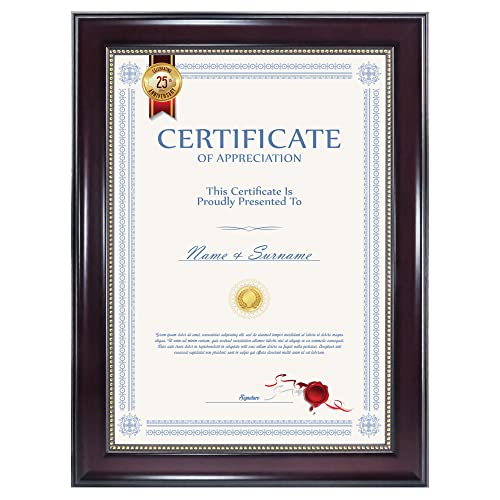 GraduatePro Bilderrahmen A4 Rahmen Urkunde für Zertifikate Diplom Wand Hängend Passepartout Vintage University Certificate Frame Braun von GraduatePro