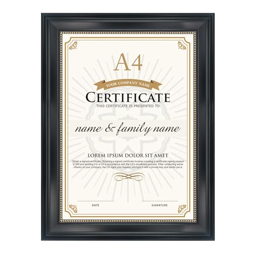 GraduatePro Bilderrahmen A4 Rahmen Urkunde für Zertifikate Diplom Wand Hängend Goldperlen Vintage University Certificate Frame Schwarz von GraduatePro