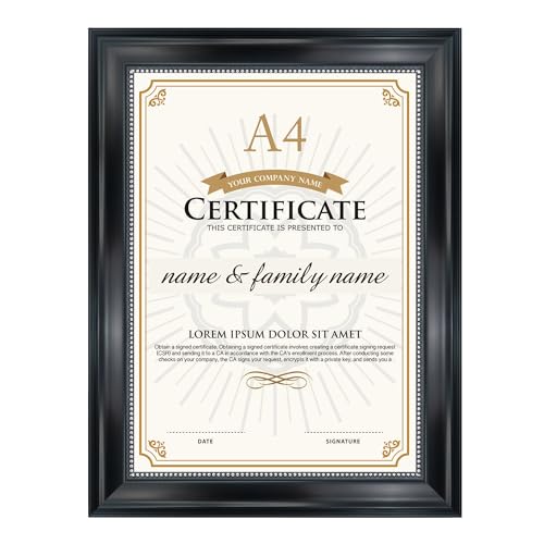 GraduatePro Bilderrahmen A4 Rahmen Urkunde für Zertifikate Diplom Wand Hängend Silberperlen Vintage University Certificate Frame Schwarz von GraduatePro