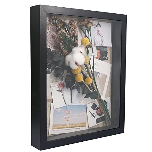 GraduatePro Bilderrahmen zum Befüllen Tief für Objekte Schwarz mit Glas Hochzeit 3D Box Deko Wand Oder Schreibtisch Family Geschenk 28x35 CM von GraduatePro