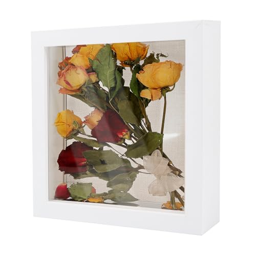 GraduatePro Bilderrahmen zum Befüllen Tief für Objekte Weiß mit Glas Hochzeit 3D Box Deko Wand Oder Schreibtisch Family Geschenk 20x20 CM von GraduatePro