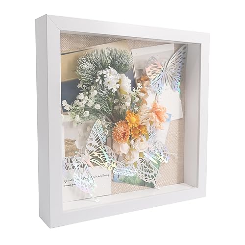 GraduatePro Bilderrahmen zum Befüllen Tief für Objekte Weiß mit Glas Hochzeit 3D Box Deko Wand Oder Schreibtisch Family Geschenk 28x28 CM von GraduatePro