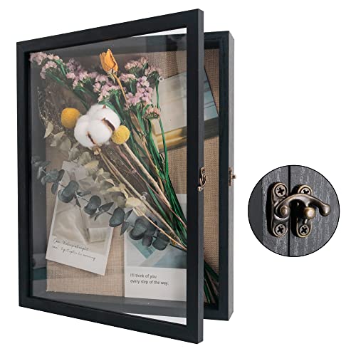 GraduatePro Shadow Box Rahmen Vitrine mit Leinenrückseite, Bilderrahmen Hochzeitsstrauß Erinnerungsstücke Medaillen Fotos Erinnerungsbox für Andenken, Schwarz 28x35 cm von GraduatePro