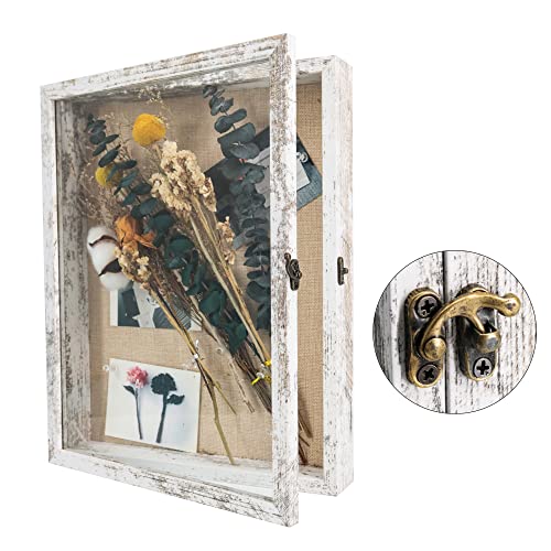 GraduatePro Shadow Box Rahmen Vitrine mit Leinenrückseite, Bilderrahmen Hochzeitsstrauß Erinnerungsstücke Medaillen Fotos Erinnerungsbox für Andenken, Weiß 28x35 cm von GraduatePro