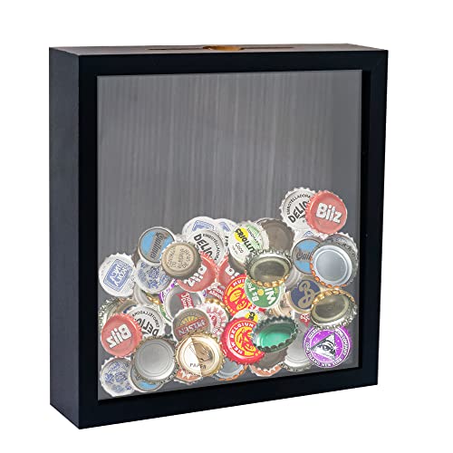 GraduationMall 20x20cm 3D Bilderrahmen für Tickets Shadow Box mit Slot,Rahmen zum Befüllen Speicherbox Weinkorken Muscheln Geschenke Vitrine Schwarz von GraduationMall