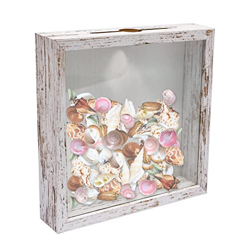 GraduationMall 20x20cm 3D Bilderrahmen für Tickets Shadow Box mit Slot,Rahmen zum Befüllen Speicherbox Weinkorken Muscheln Geschenke Vitrine Weiß von GraduationMall
