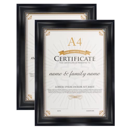 GraduationMall A4 Diplom Rahmen Bilderrahmen Dokumentenrahmen Profi Holzoptik Echtglas Schwarz mit Gold Perlen Echtes Glas Wand- & Tischrahmen 2er Set GraduationMall A4 Diplom Rahmen Bilderrahmen Dokumentenrahmen Profi Holzoptik Echtglas Schwarz mit Gold Perlen Echtes Glas Wand- & Tischrahmen 2er Set von GraduationMall
